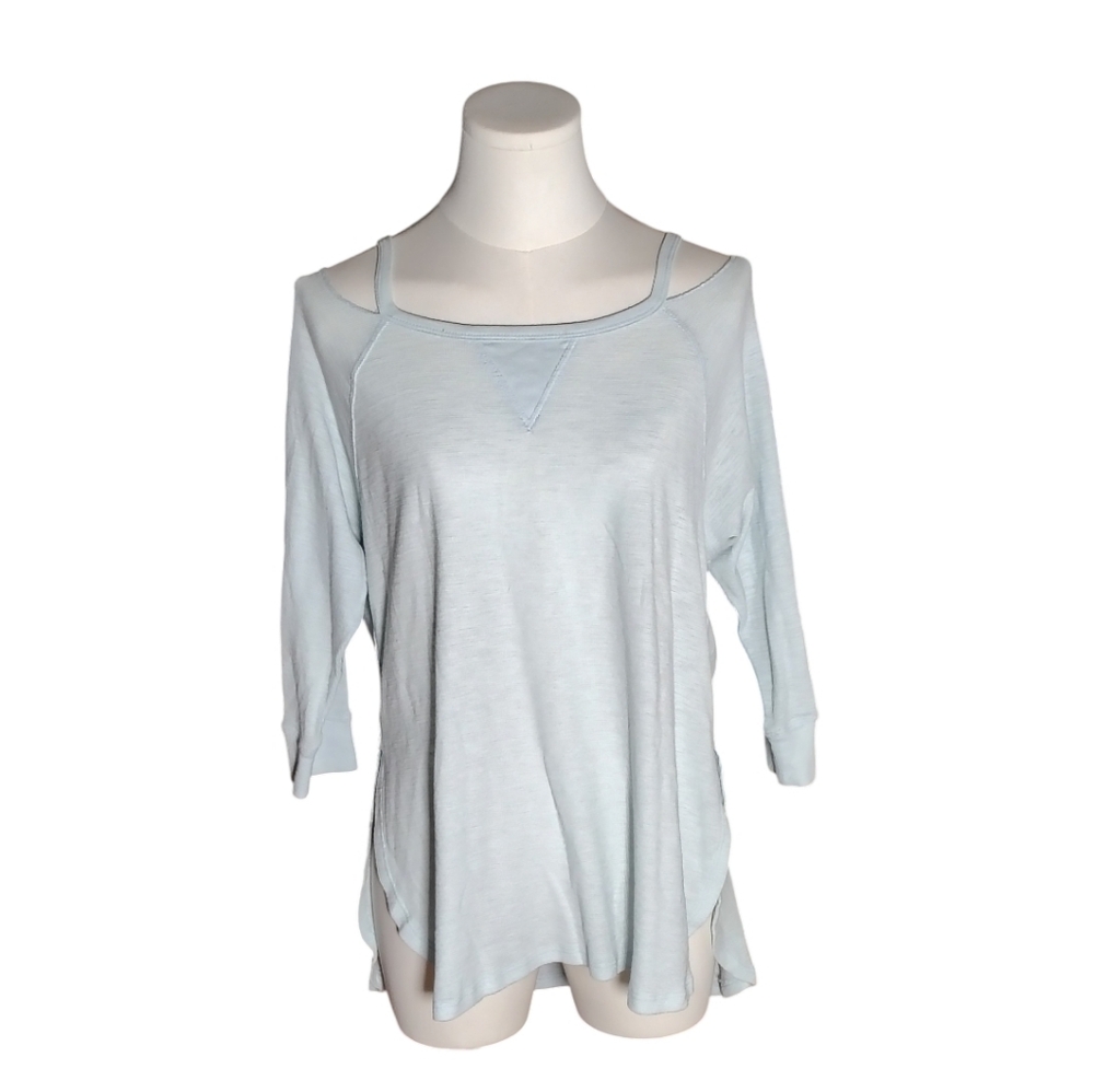 EUC Calvin Klein Performance Blue High Low Cold Shoulder Top Size Medium